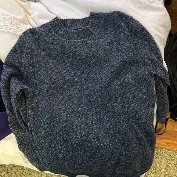 Men wool navy blue and white speckled sweater - Picture 2 of 6